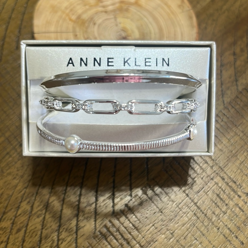 Anne Klein 3 Silver Bracelet Set